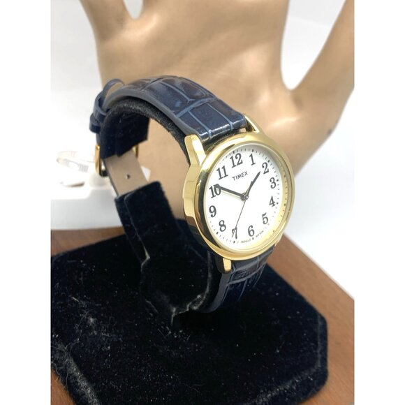 Timex Women's Watch T2N954 Quartz White Dial Blue Leather Strap 30mm Gold Case - Picture 15 of 15